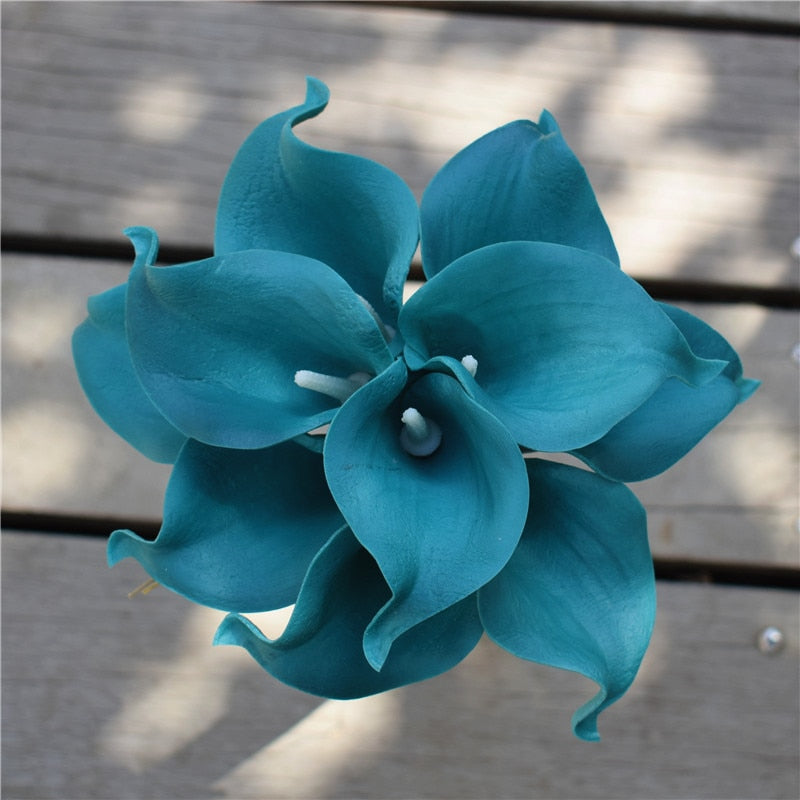 Norvo | 10 marineblå Calla lilje PU Real Touch blomster bryllupsdekorasjon buketter borddekorasjon kunstige blomster hjemmedekor