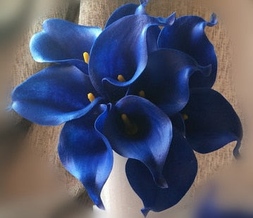 Norvo | 10 marineblå Calla lilje PU Real Touch blomster bryllupsdekorasjon buketter borddekorasjon kunstige blomster hjemmedekor