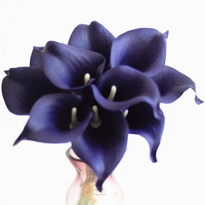 Norvo | 10 marineblå Calla lilje PU Real Touch blomster bryllupsdekorasjon buketter borddekorasjon kunstige blomster hjemmedekor