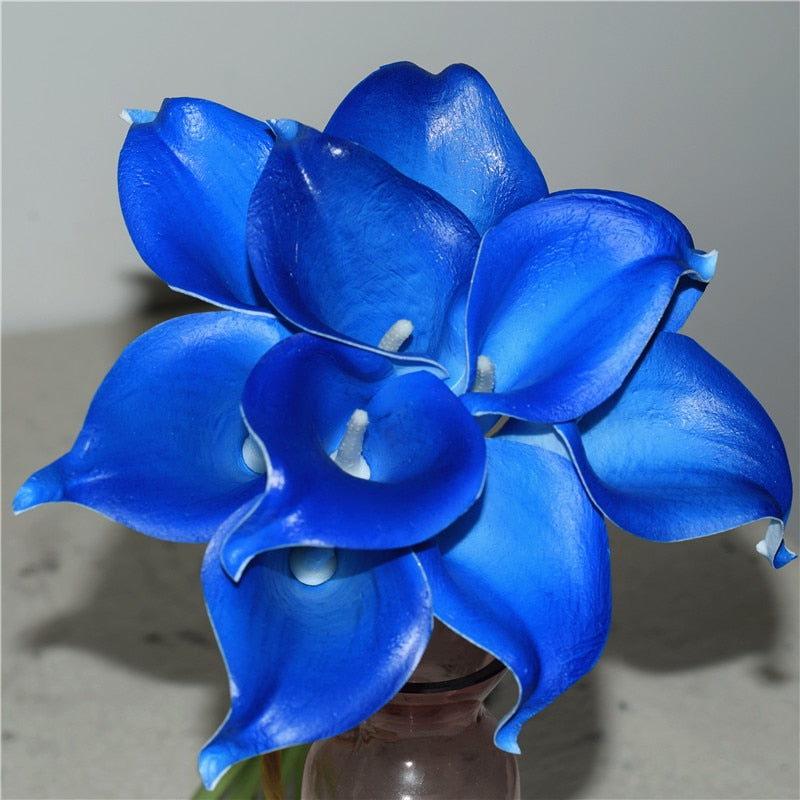 Norvo | 10 marineblå Calla lilje PU Real Touch blomster bryllupsdekorasjon buketter borddekorasjon kunstige blomster hjemmedekor
