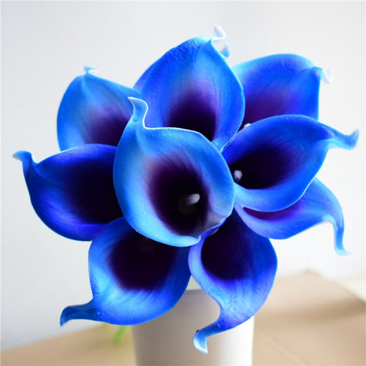 Norvo | 10 marineblå Calla lilje PU Real Touch blomster bryllupsdekorasjon buketter borddekorasjon kunstige blomster hjemmedekor