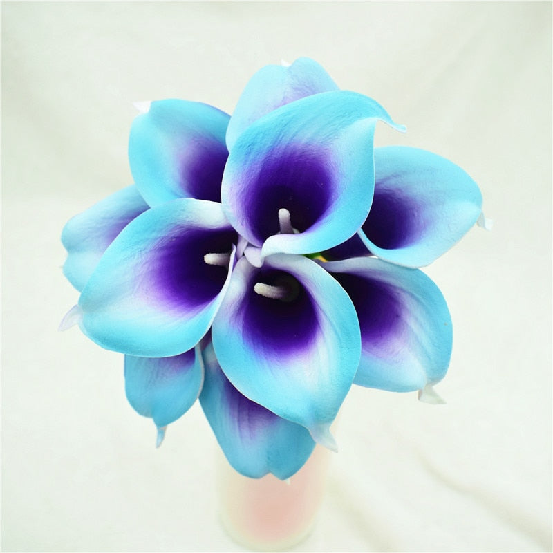 Norvo | 10 marineblå Calla lilje PU Real Touch blomster bryllupsdekorasjon buketter borddekorasjon kunstige blomster hjemmedekor