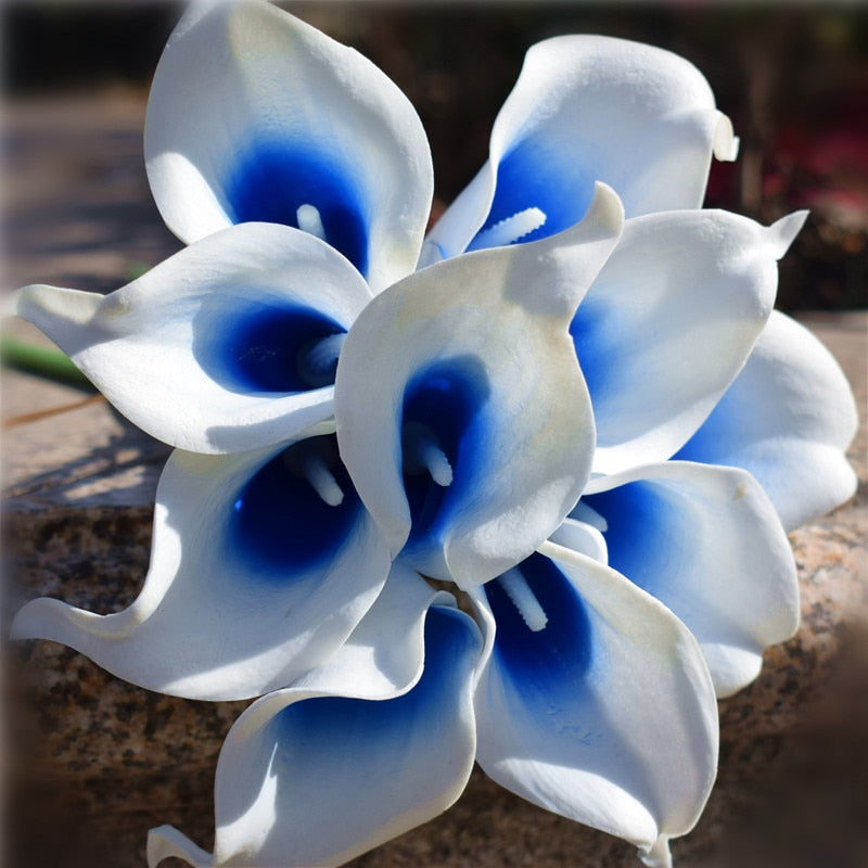 Norvo | 10 marineblå Calla lilje PU Real Touch blomster bryllupsdekorasjon buketter borddekorasjon kunstige blomster hjemmedekor