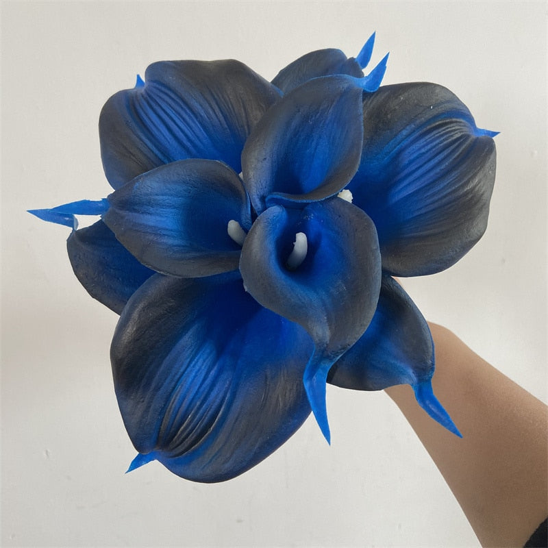 Norvo | 10 marineblå Calla lilje PU Real Touch blomster bryllupsdekorasjon buketter borddekorasjon kunstige blomster hjemmedekor