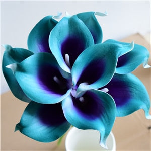 Norvo | 10 marineblå Calla lilje PU Real Touch blomster bryllupsdekorasjon buketter borddekorasjon kunstige blomster hjemmedekor