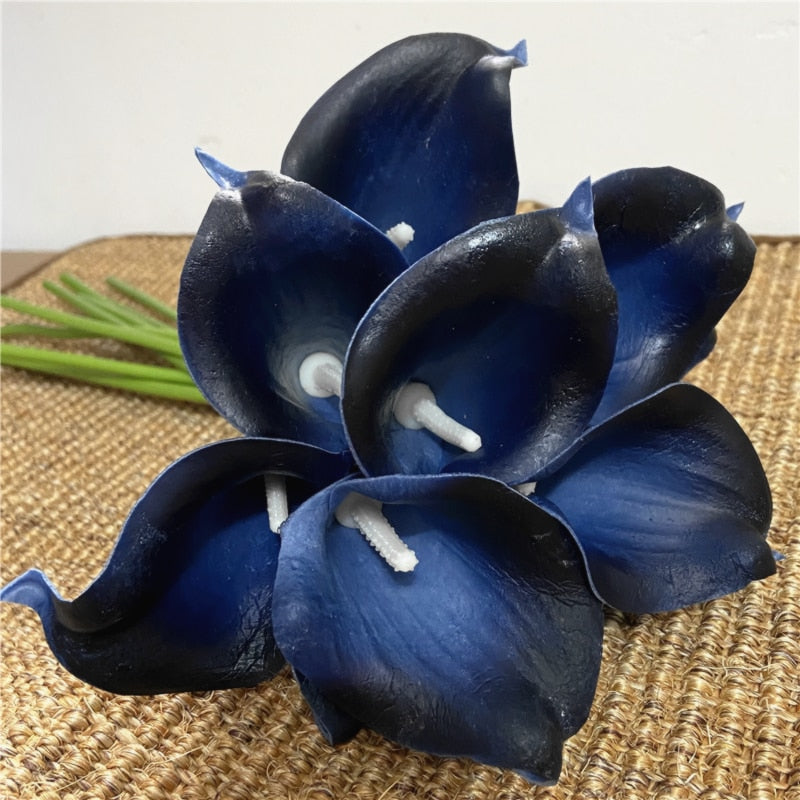 Norvo | 10 marineblå Calla lilje PU Real Touch blomster bryllupsdekorasjon buketter borddekorasjon kunstige blomster hjemmedekor