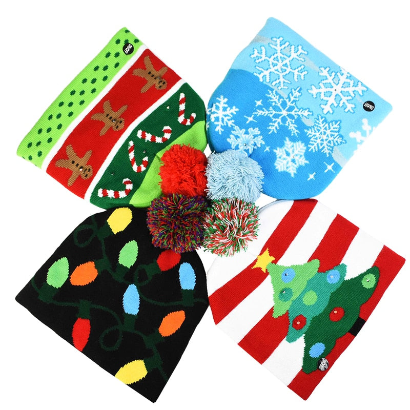 Norvo | 🎅LED Jule Strikkede Luer Lys opp Jule Beanie