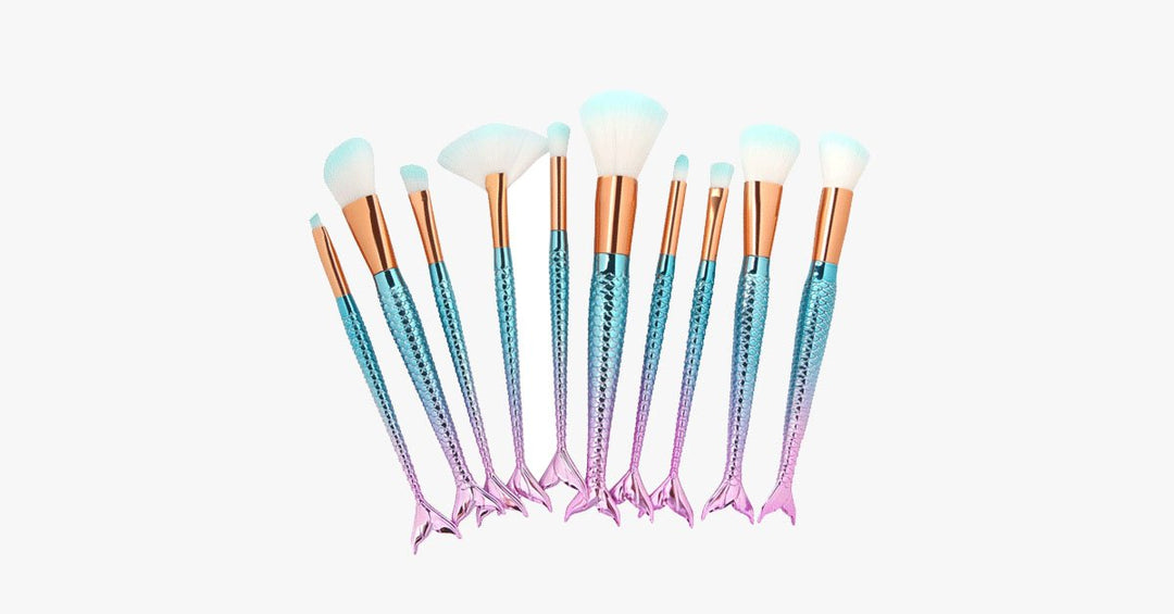 Norvo | Havfrue Sminkekostsett med GRATIS Konturkost - Profesjonell Kosmetikkost for Øyenskygge, Eyeliner, Rouge & Concealer