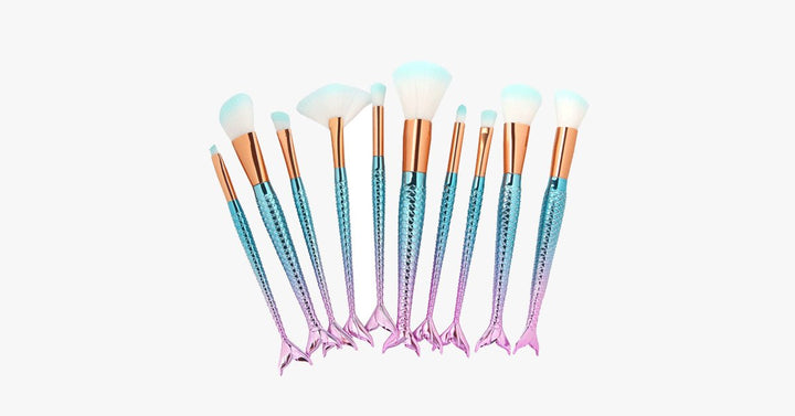 Norvo | Havfrue Sminkekostsett med GRATIS Konturkost - Profesjonell Kosmetikkost for Øyenskygge, Eyeliner, Rouge & Concealer