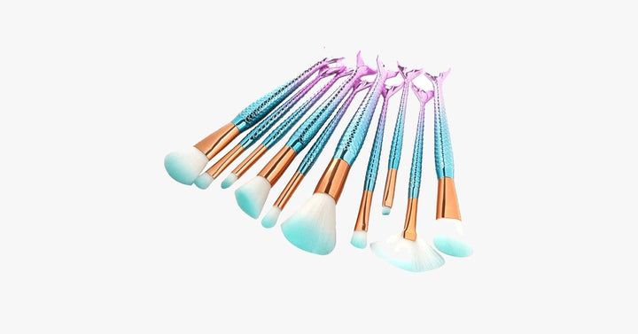 Norvo | Havfrue Sminkekostsett med GRATIS Konturkost - Profesjonell Kosmetikkost for Øyenskygge, Eyeliner, Rouge & Concealer