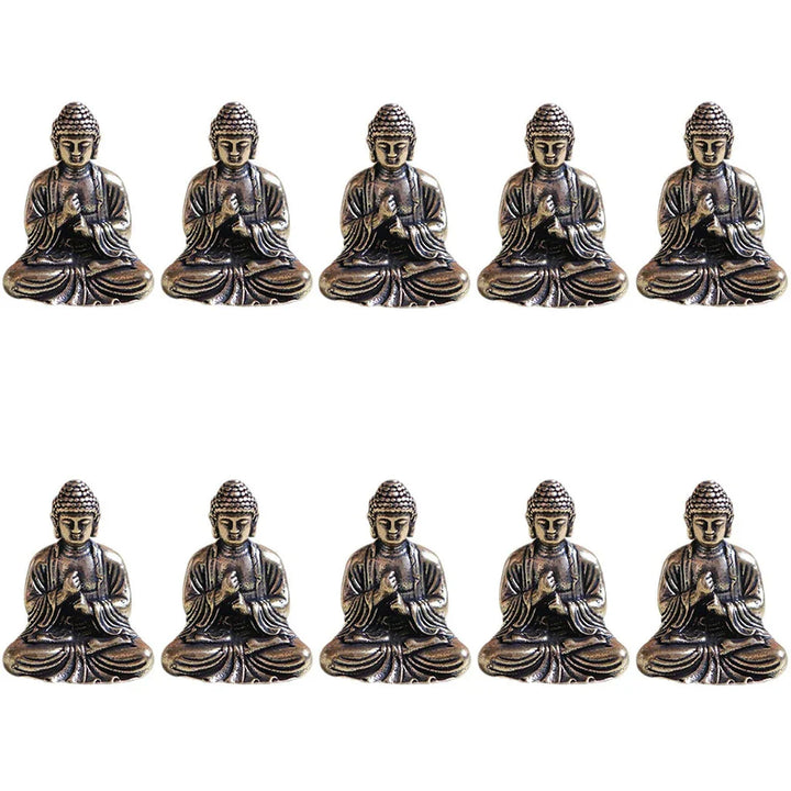 Norvo | 10 deler mini messing sittende Buddha statue figur for reise buddhisme tilbedelse hjem kontor skrivebord dekorasjon