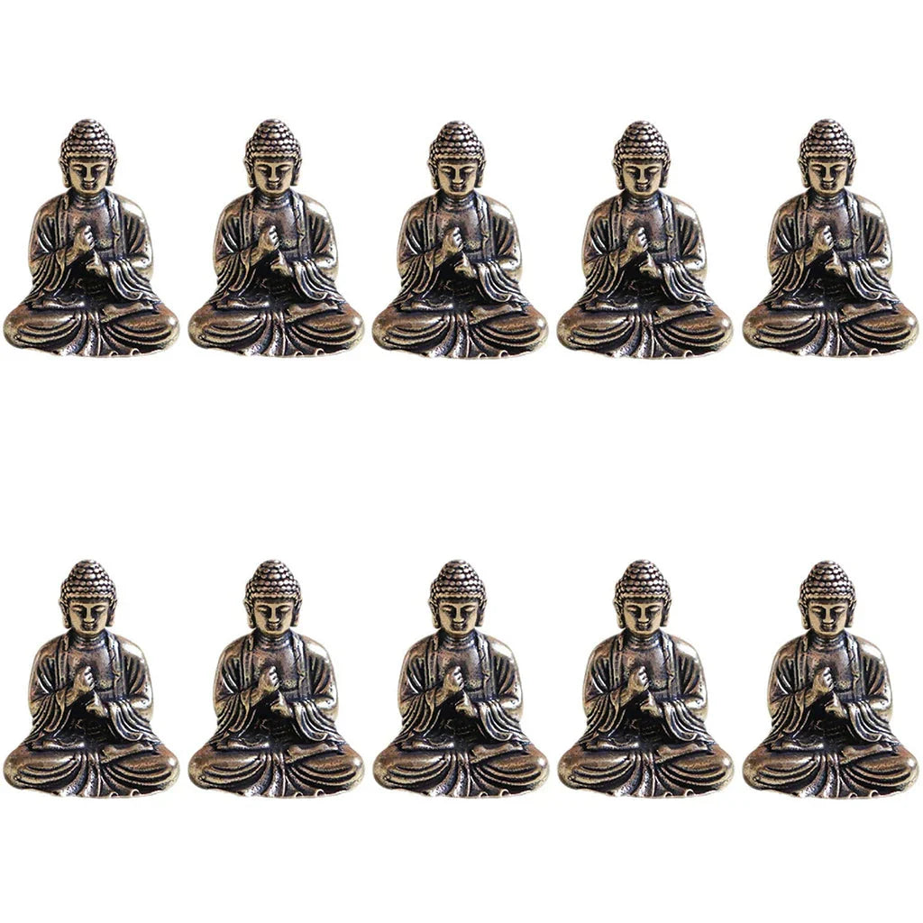 Norvo | 10 stk Miniatyr Messing Sittende Buddha Statue Figur for Reise Buddhism Tilbedelse Hjemmekontor Skrivebords Dekorasjon