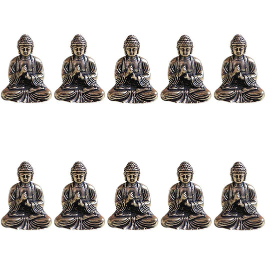 Norvo | 10 stk Miniatyr Messing Sittende Buddha Statue Figur for Reise Buddhism Tilbedelse Hjemmekontor Skrivebords Dekorasjon