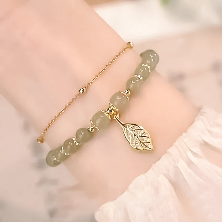 Norvo | Hetian Jade Leaf Gold Bracelet