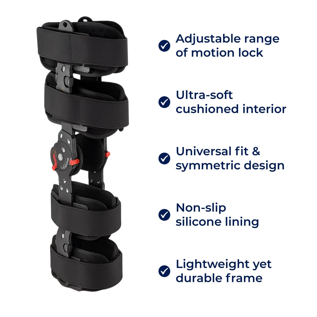 Justerbar benstabilisator – Polstret mykt stoff – Smertelindring, rehabilitering og hverdagsbevegelse Norvo