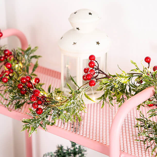 Norvo | Jule Rød Frukt Furu Nål LED Kobbertråd Dekorative Batteri Lys Sørger