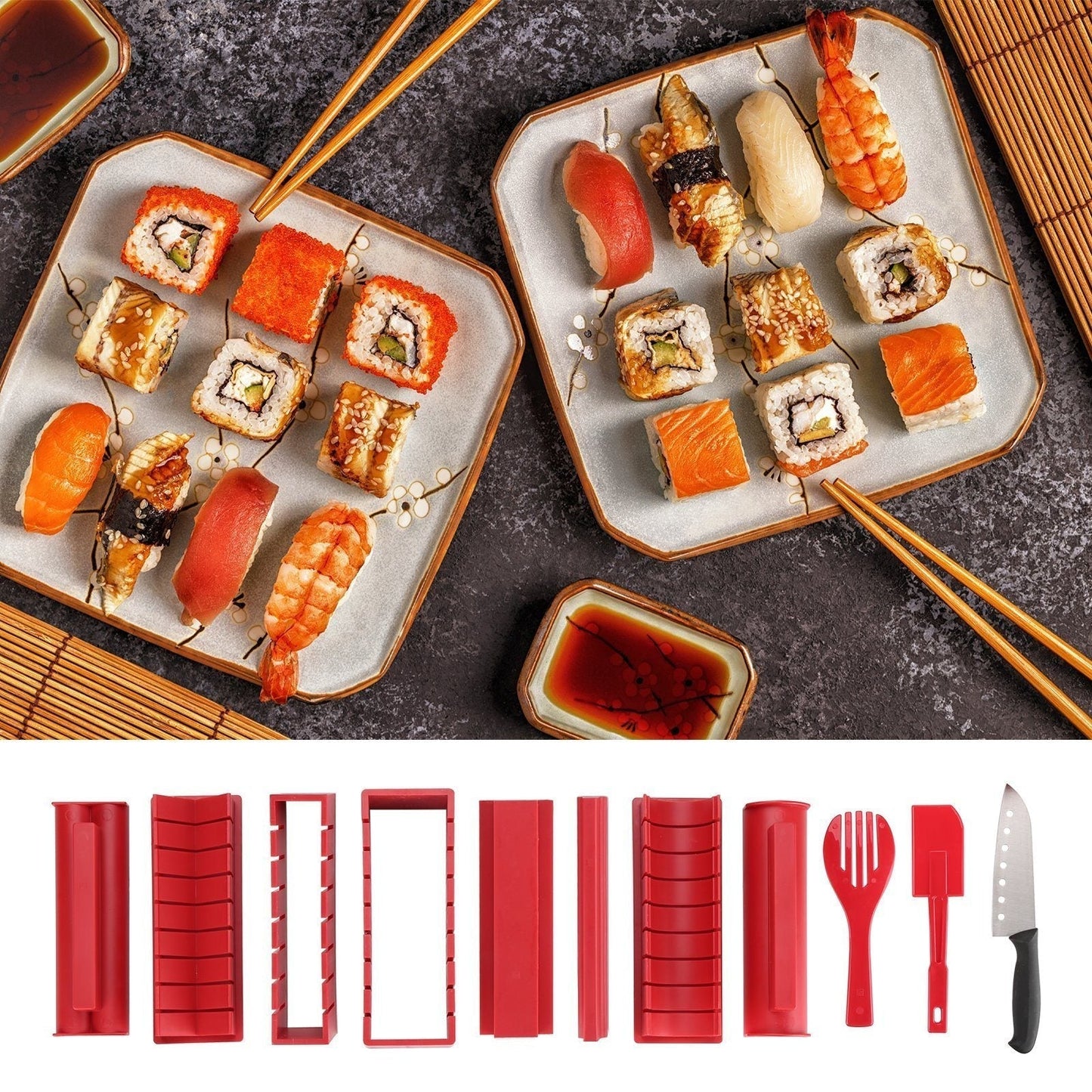 Norvo | 11-delt: Sushi Maker Set Sushi Ruller med høykvalitets Sushi Kniv