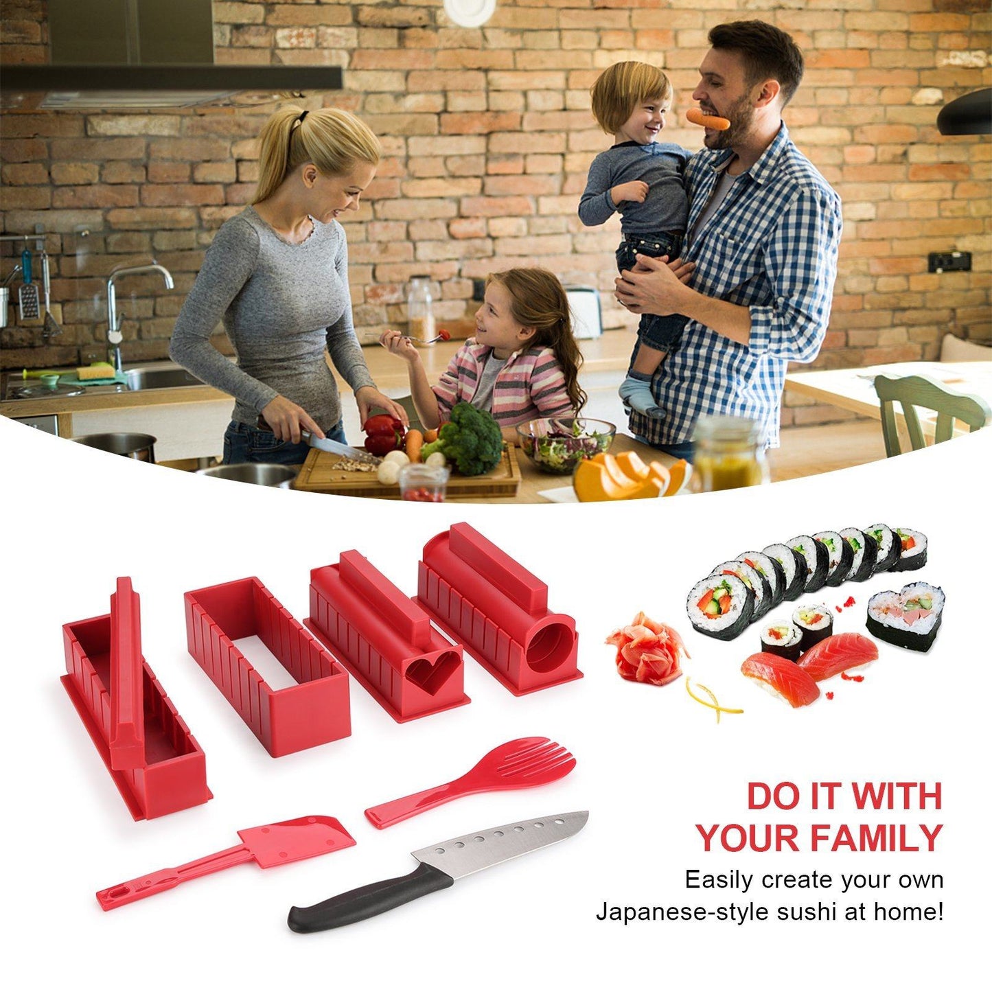 Norvo | 11-delt: Sushi Maker Set Sushi Ruller med høykvalitets Sushi Kniv
