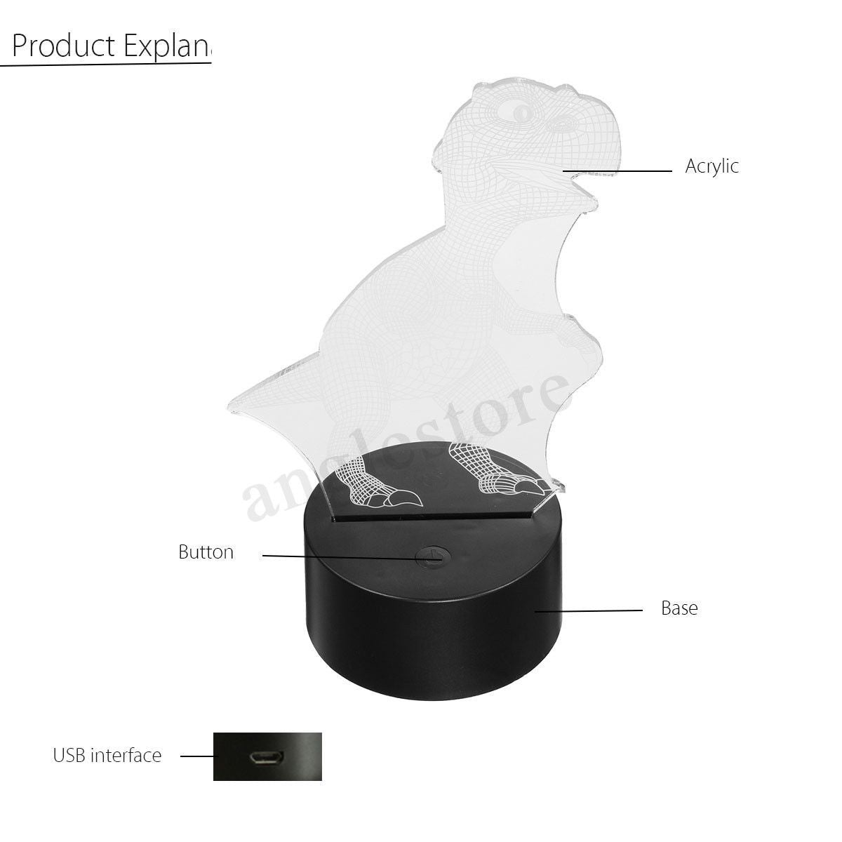 Norvo | Dinosaur Nattlys - 3D Dinosaur Lys - T Rex Nattlys