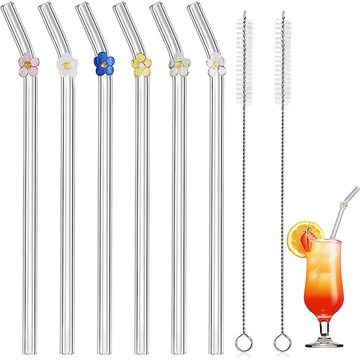 6 PCS Gjenbrukbare Farget Glass Strå med Rengjøringsbørste | Norvo