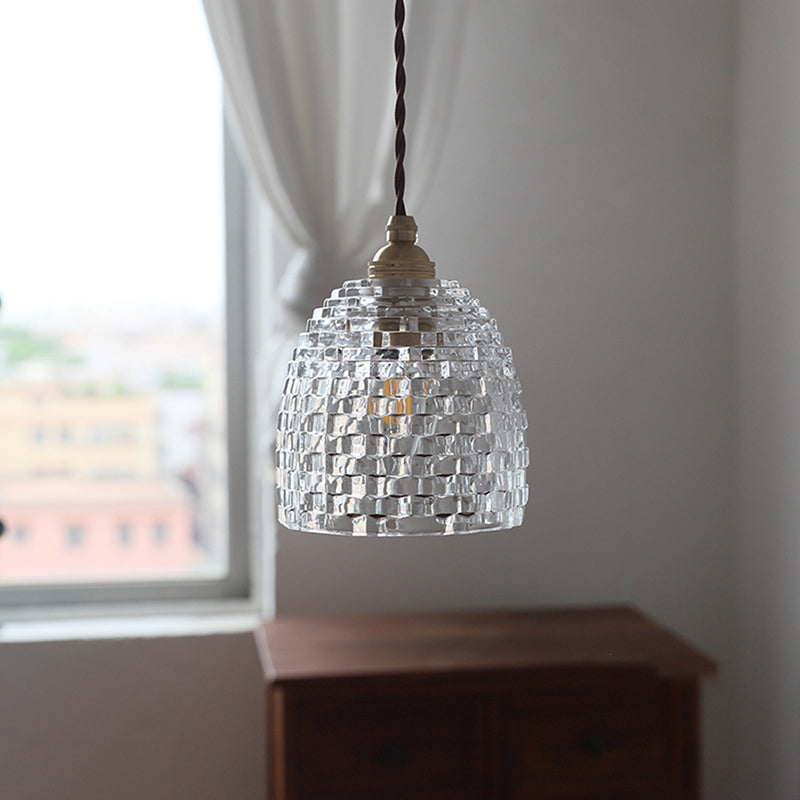 Norvo | Tradisjonell Fransk Messing Ruter Glass Blomst Form 1-Lys Pendellampe For Stue