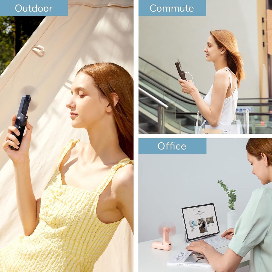 Norvo | 3 I 1 Håndholdt Mini Vifte | USB Oppladbar, Sammenleggbar Design & Ideell for Reise, Camping og Utendørsaktiviteter