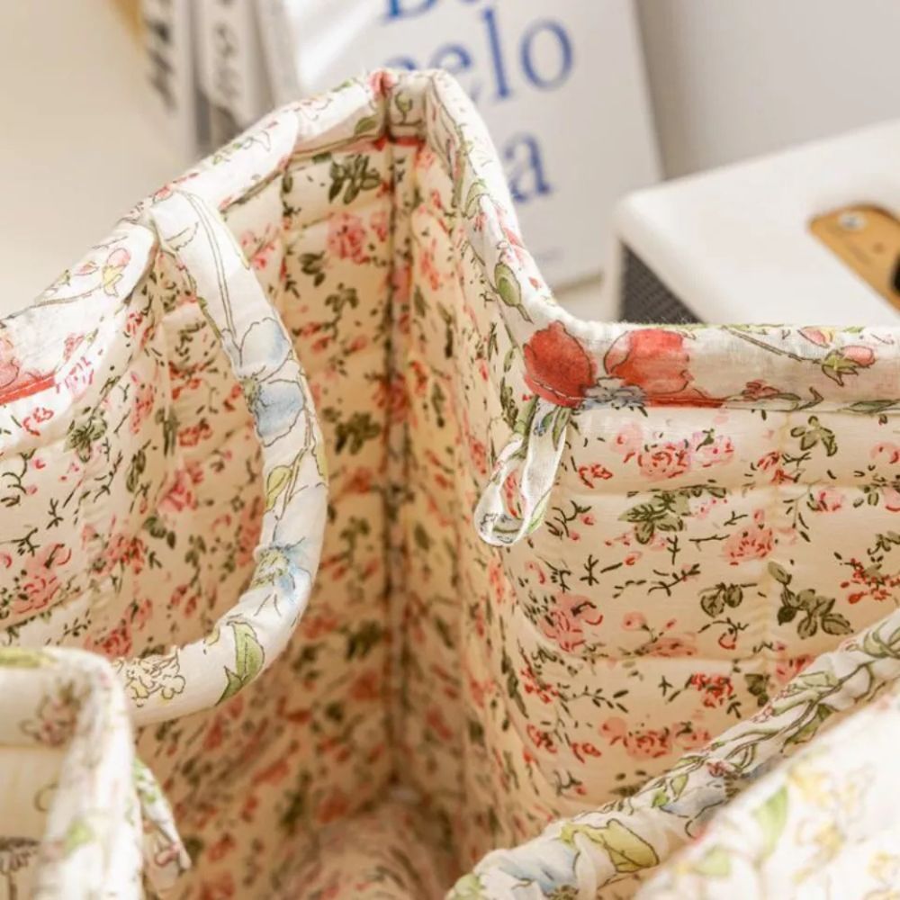 Norvo | Floral Canvas Oppbevaringskurv for Hjemmeorganisering