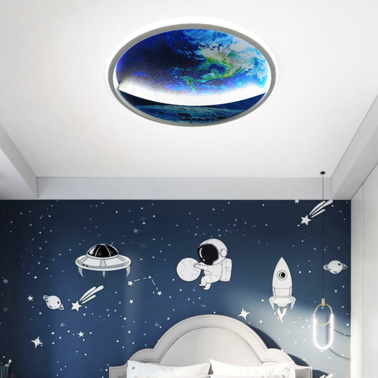 Norvo | Modern Art Deco Planet Earth Rund Silikon Jern LED Taklampe For Stue