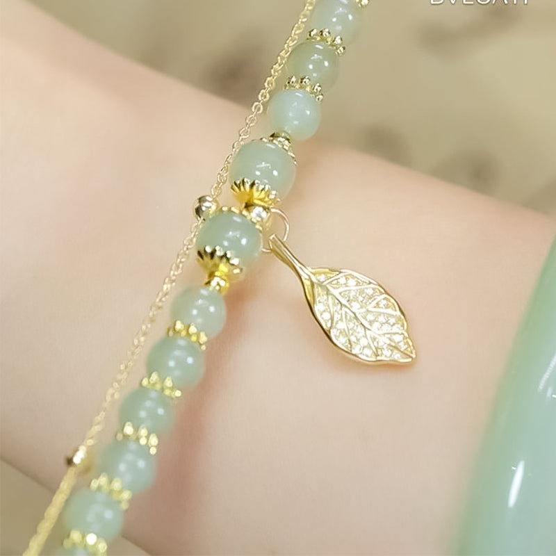 Norvo | Hetian Jade Leaf Gold Bracelet