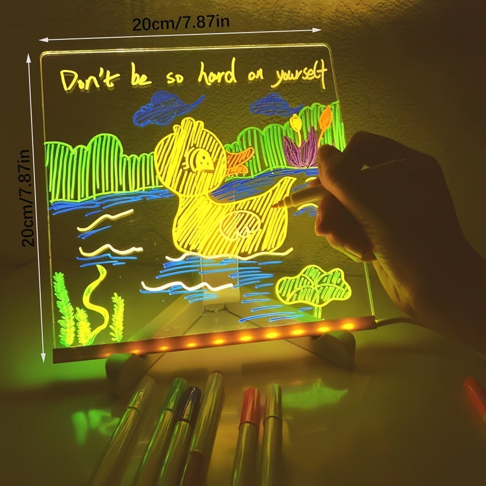 Norvo | USB LED Notatbrett med 12 Fargede Penner - Lys Meldingsbrett for Kontor & Hjem
