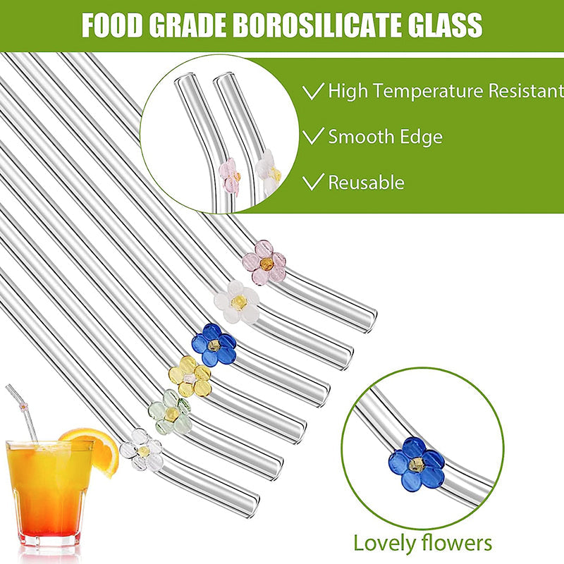 6 PCS Gjenbrukbare Farget Glass Strå med Rengjøringsbørste | Norvo