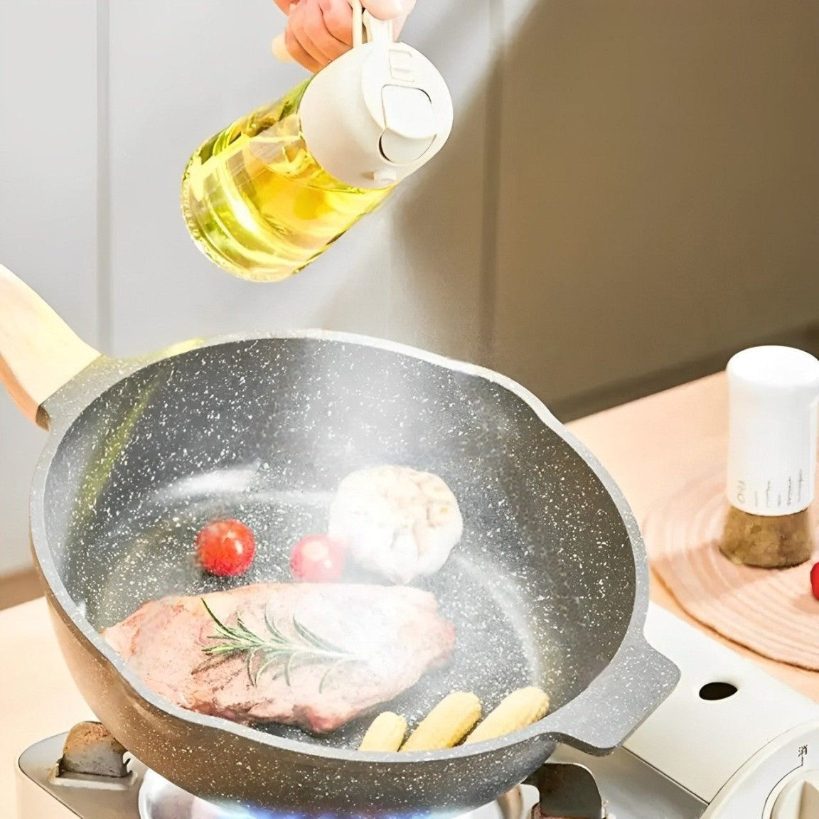 2-i-1 Olivenolje Dispenser og Spray for Matlaging, Salat, Steking og BBQ Norvo