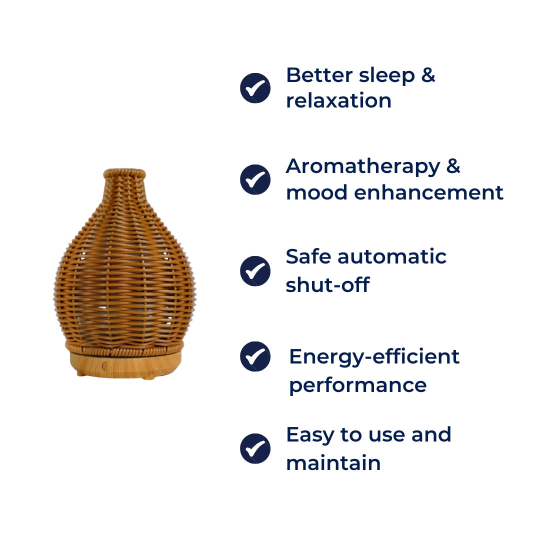 Olje Diffuser – Tørr-Luft Lettelse for Soverom & Barnerom – Stillegående USB 5 V – 80 ml Stilig Vase Design Norvo