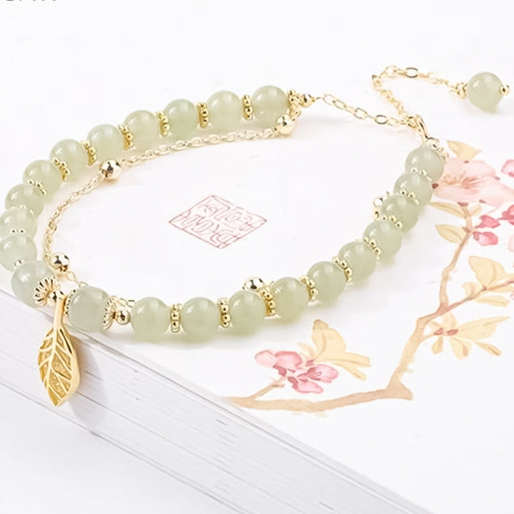 Norvo | Hetian Jade Leaf Gold Bracelet