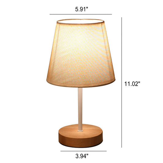 Norvo | Nordisk Vintage Stoffkegle Massiv Tre LED Bordlampe