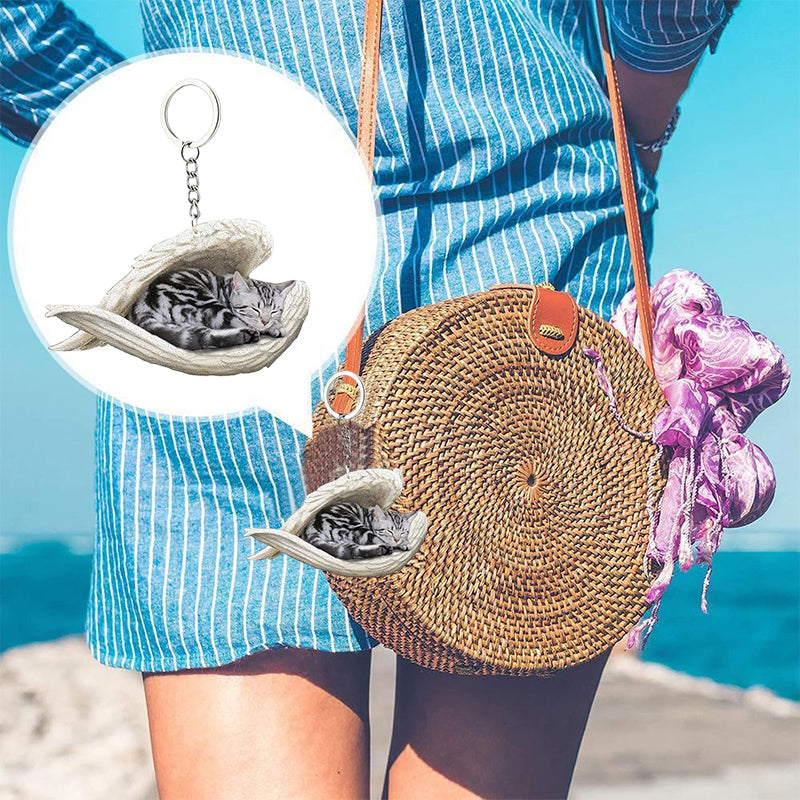 Norvo | Akryll Katt Engel Nøkkelring