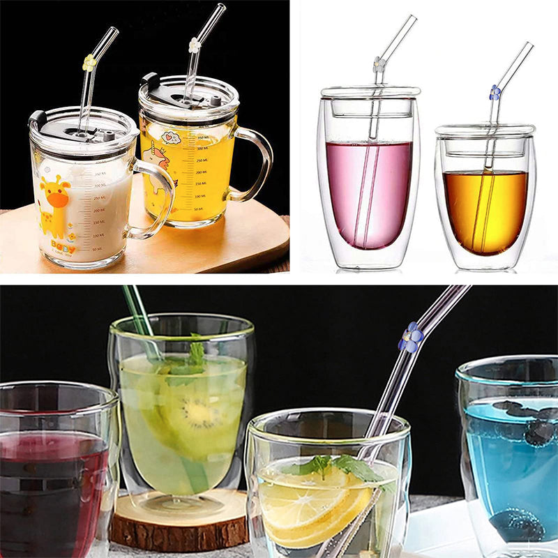 6 PCS Gjenbrukbare Farget Glass Strå med Rengjøringsbørste | Norvo