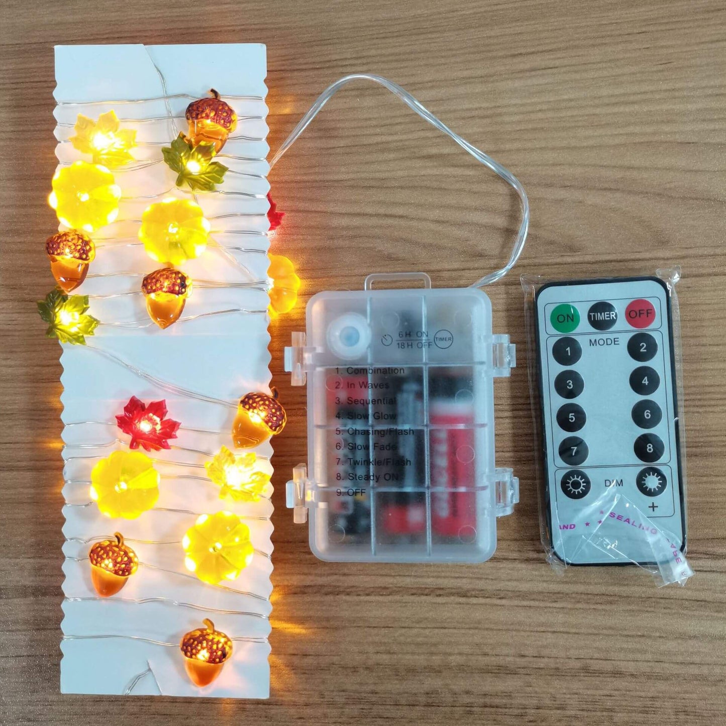 Norvo | Moderne Thanksgiving Lønn Eikenøtt Gresskar Dekorasjon 30 LED Lyslenker