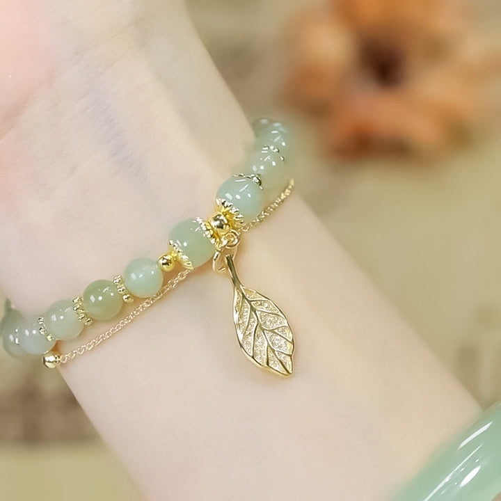 Norvo | Hetian Jade Leaf Gold Bracelet