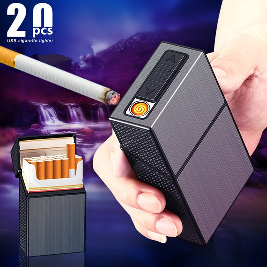 Norvo | 2-i-1 USB oppladbar lighter og sigarettetui - Stilig herre 20-sigarett holder, fuktighetsbestandig og slitesterk