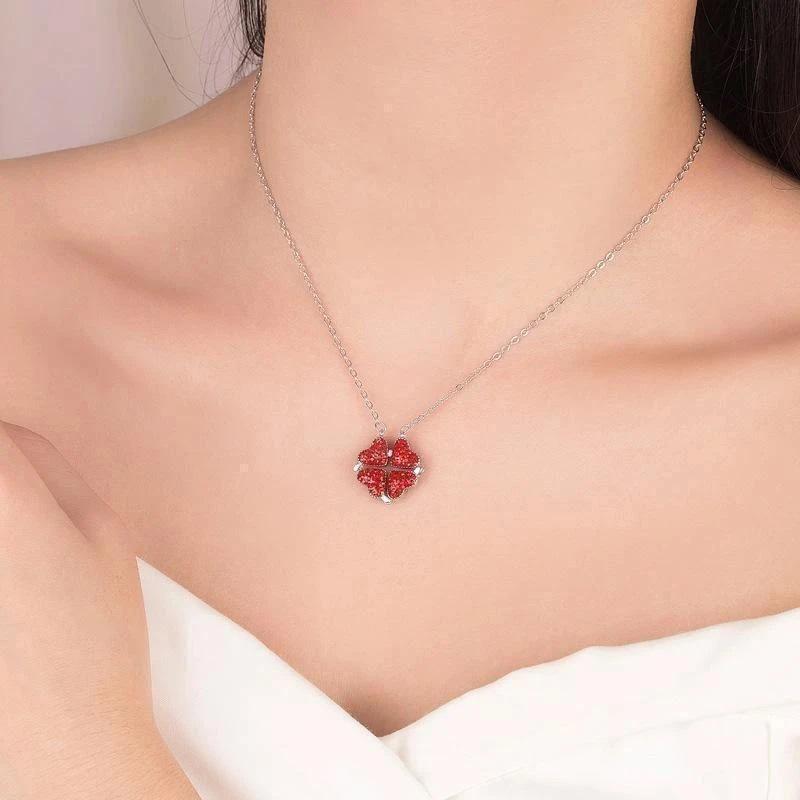 Norvo | Dobbeltsidig Firekløver Hjerte Krystall Halskjede