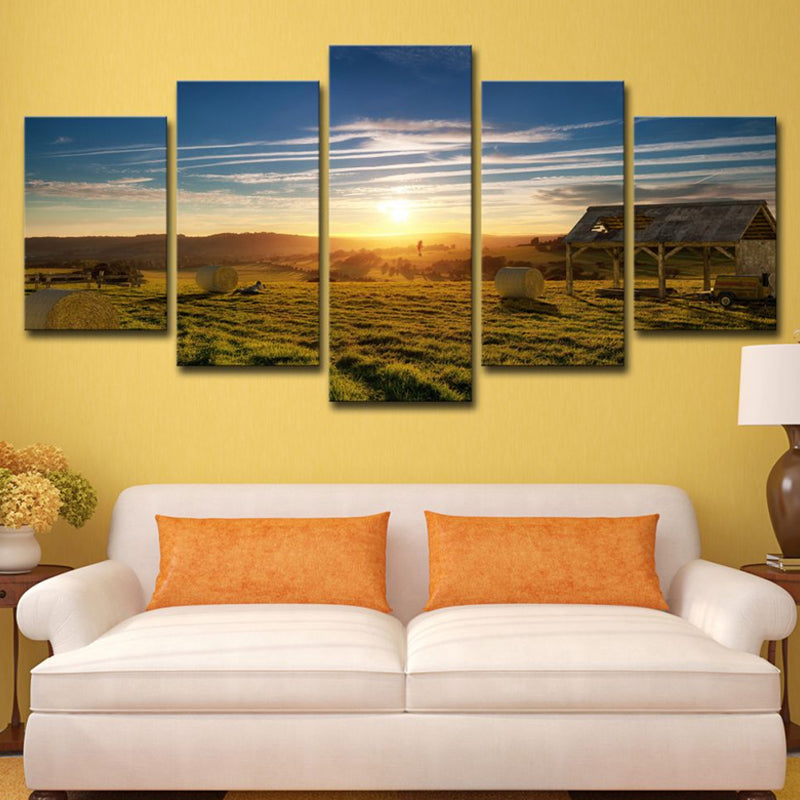 Norvo | Brun Gressland Solnedgang Utsikt Kunst Trykk Flerdelt Modernist Stue Vegg Dekor