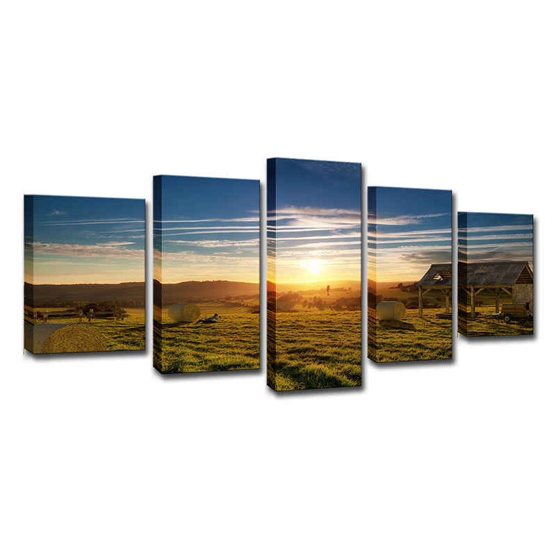 Norvo | Brun Gressland Solnedgang Utsikt Kunst Trykk Flerdelt Modernist Stue Vegg Dekor
