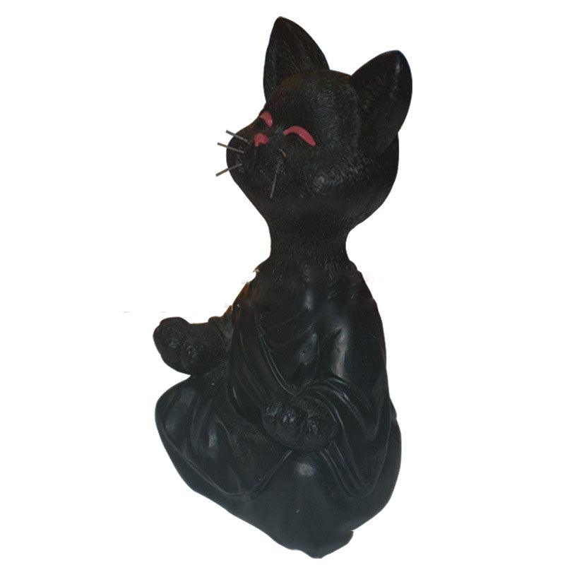 Norvo | Lekker svart Buddha katt figur meditasjon yoga samleobjekt glad katt dekor hjem hagedekorasjon hageornament