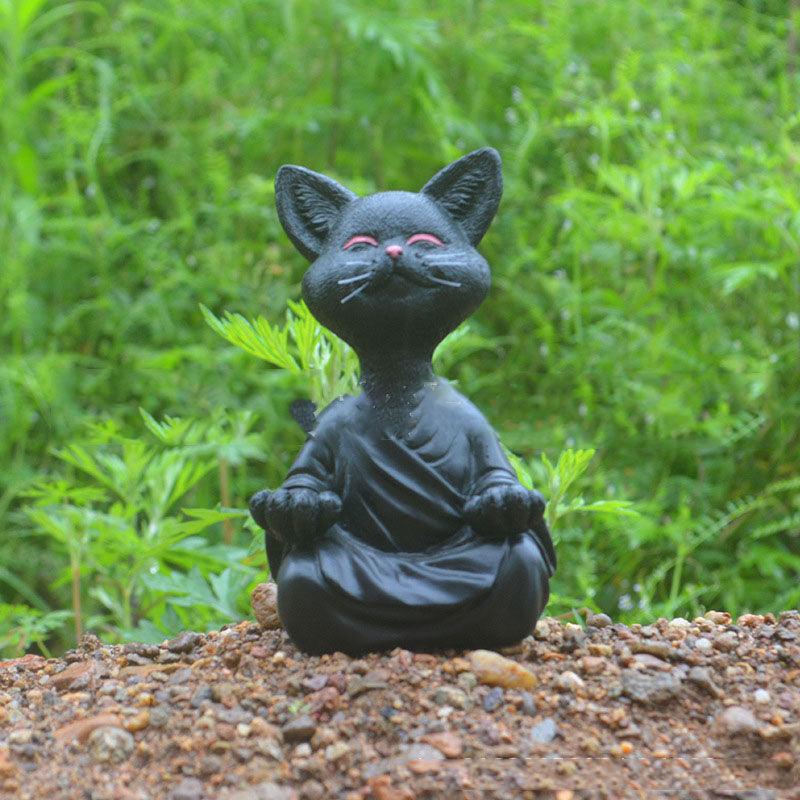 Norvo | Lekker svart Buddha katt figur meditasjon yoga samleobjekt glad katt dekor hjem hagedekorasjon hageornament