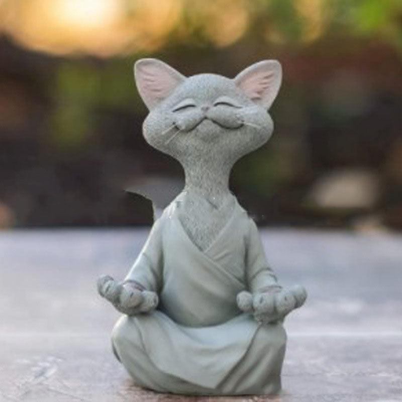 Norvo | Lekker svart Buddha katt figur meditasjon yoga samleobjekt glad katt dekor hjem hagedekorasjon hageornament