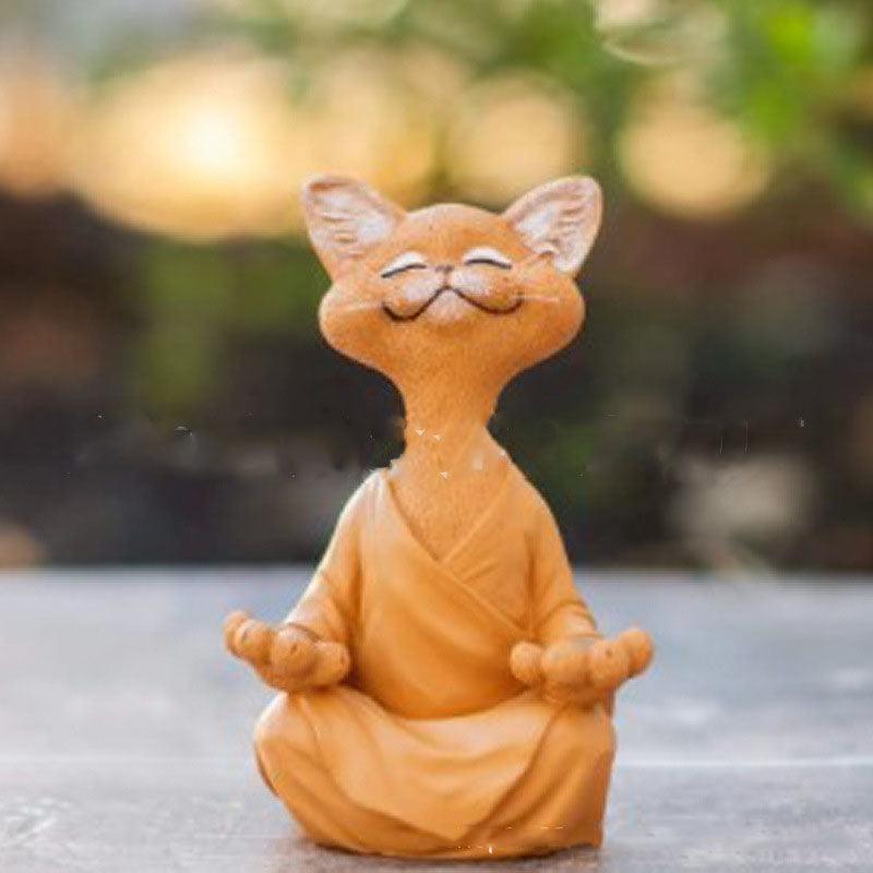 Norvo | Lekker svart Buddha katt figur meditasjon yoga samleobjekt glad katt dekor hjem hagedekorasjon hageornament