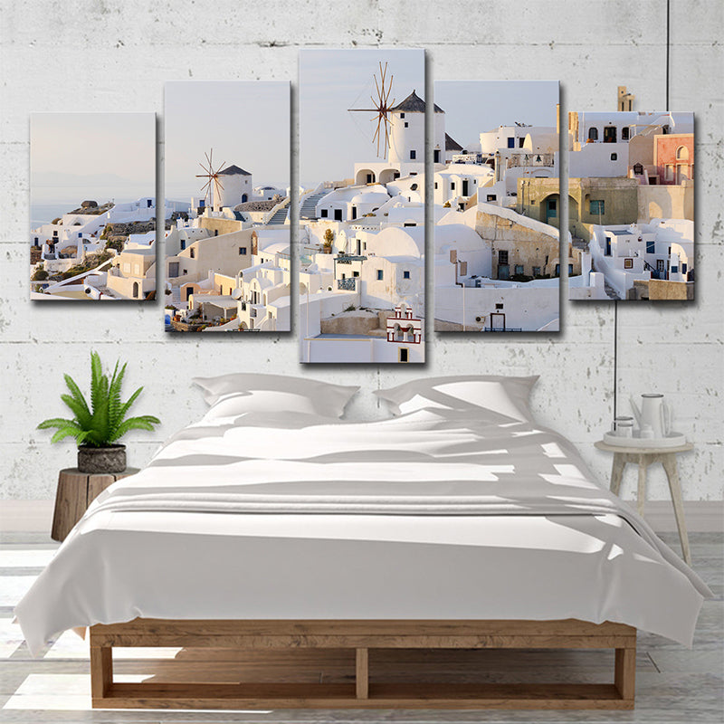 Norvo | Hvit Santorini Hus Veggkunst Multi-Delt Globalt Inspirert Soverom Lerretsutskrift