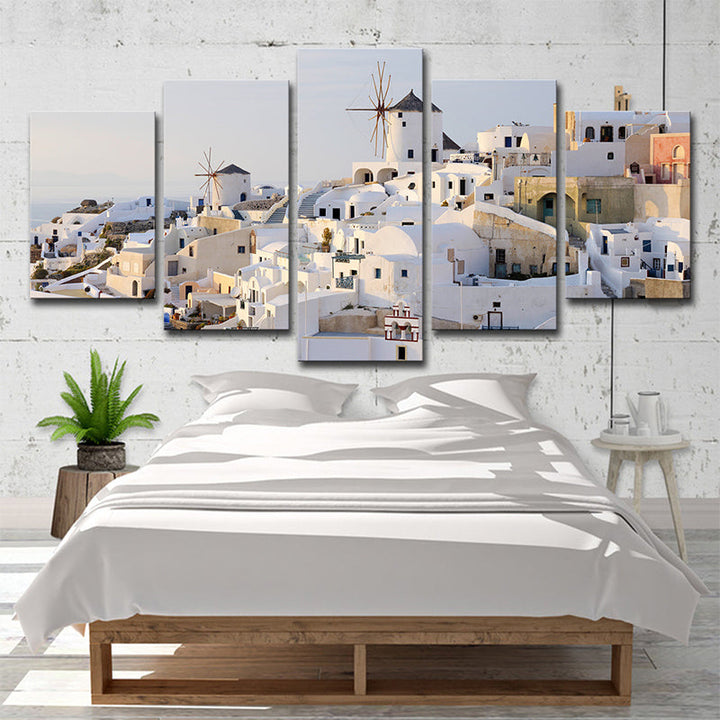 Norvo | Hvit Santorini Hus Veggkunst Multi-Delt Globalt Inspirert Soverom Lerretsutskrift