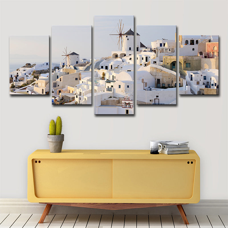 Norvo | Hvit Santorini Hus Veggkunst Multi-Delt Globalt Inspirert Soverom Lerretsutskrift